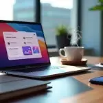 Laptop sobre escritorio para el uso de Claude AI para marketing digital.